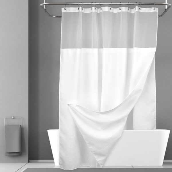 WFOOOO1010YRM_1 N&Y HOME Waffle Weave Shower Curtain with Snap-in Liner Set White, 71x72