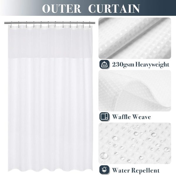 WFOOOO1010YRM_2 N&Y HOME Waffle Weave Shower Curtain with Snap-in Liner Set White, 71x72