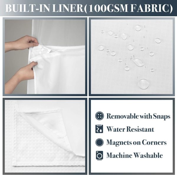 WFOOOO1010YRM_3 N&Y HOME Waffle Weave Shower Curtain with Snap-in Liner Set White, 71x72