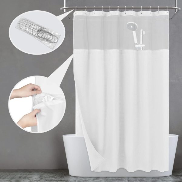 WFOOOO1010YRM_4 N&Y HOME Waffle Weave Shower Curtain with Snap-in Liner Set White, 71x72