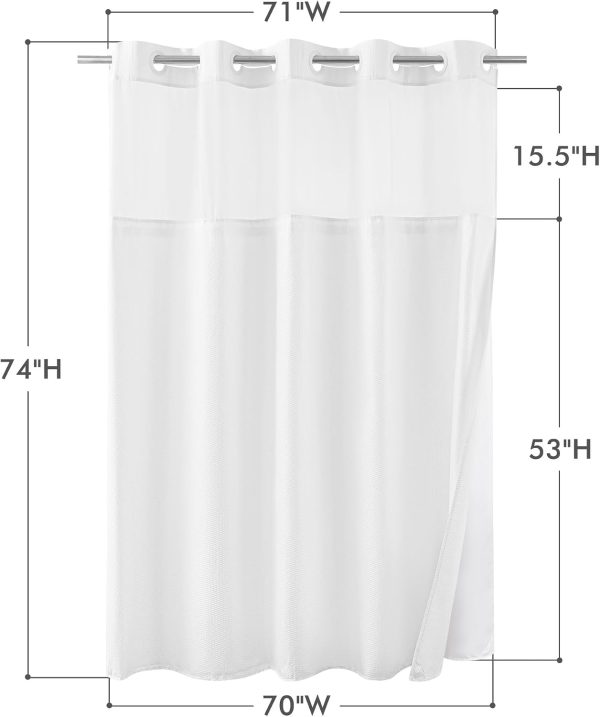 WFOOOO1013YRM_2 No Hook Shower Curtain with Snap-in Fabric Liner 71x74, White | Embossed Waffle-Look Textured, Sheer Window Hotel Style, Soft & Washable White Fabric Shower Curtain for Bathroom