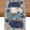 WFOOOO1118YRM_1 Fall Thanksgiving Table Runner Blue Vintage Pumpkin Maple Leaf Decorative