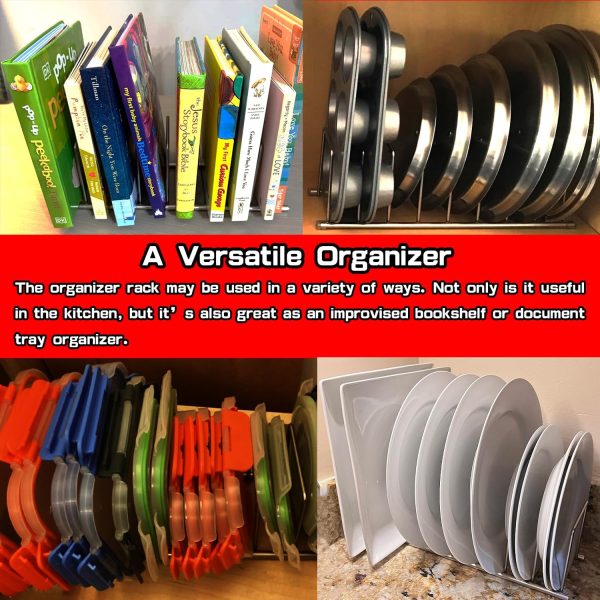 WFOOOO180YRM_4 FitWell Kitchen Bakeware Organizer,Plate Racks,Rack for Plastic Lids,Cutting Boards,Cookie Sheets,Pots & Pans Holder,Compact Kitchen Storage,Cabinet Organizer