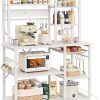 WFOOOO20YRM_1 SUPERJARE Large Bakers Rack with Power Outlets, 39.7 Inches Microwave Stand | Coffee Bar with 6-Tier Storage, 12 S-Shaped Hooks, Kitchen Shelf with Wire Basket, White