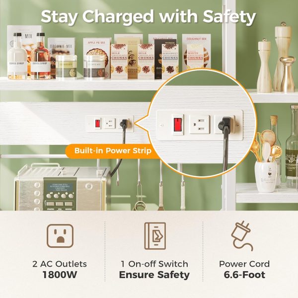 WFOOOO20YRM_4 SUPERJARE Large Bakers Rack with Power Outlets, 39.7 Inches Microwave Stand | Coffee Bar with 6-Tier Storage, 12 S-Shaped Hooks, Kitchen Shelf with Wire Basket, White