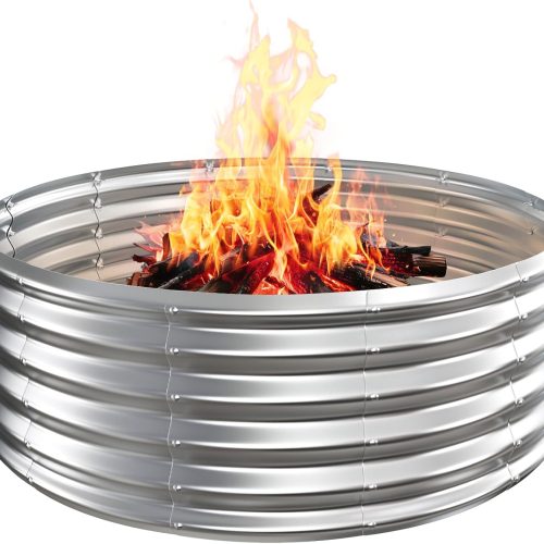 TBMLC 48" Round Galvanized Steel Fire Ring Pit/Raised Garden Bed Kit | 4 FT Diameter,1.5 FT High, Made of Galvanized Steel Wave-Shaped,0.8 MM Thick,Folded Edges and Round Corner,Gloves Included
