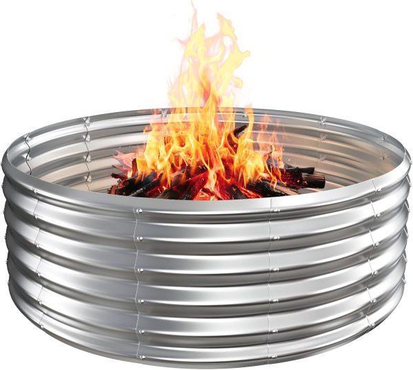 TBMLC 48" Round Galvanized Steel Fire Ring Pit/Raised Garden Bed Kit | 4 FT Diameter,1.5 FT High, Made of Galvanized Steel Wave-Shaped,0.8 MM Thick,Folded Edges and Round Corner,Gloves Included