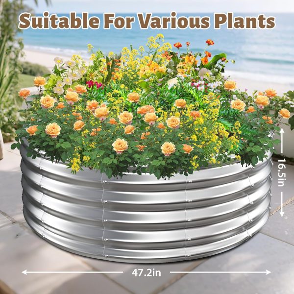 TBMLC 48" Round Galvanized Steel Fire Ring Pit/Raised Garden Bed Kit | 4 FT Diameter,1.5 FT High, Made of Galvanized Steel Wave-Shaped,0.8 MM Thick,Folded Edges and Round Corner,Gloves Included