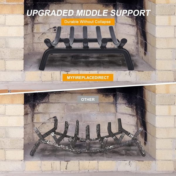 Fireplace Grate 14 Inch, Wood Stove Grate Solid Steel | 3/4" Bar, Heavy Duty Wrought Iron Firewood Log Holder Rack, Wood Burning Fireplace Accessories, Camping, Chimney, Hearth Tool