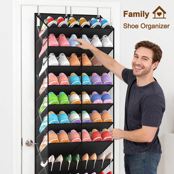 WFOOOO276YRM_4 UVIAHOMI 20-30 Pairs Over the Door Shoe Organizer, Clear Pockets Hanging Shoe Storage for Closet, 10-Tier Door Shoes Rack, Handing Shoes Holder Fit All the Family's Sneakers, Boots, Heels, Black