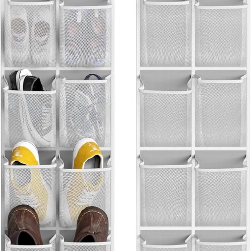 Simple Houseware 12 Pockets Large Over Door Shoe Organizer, 2 Pack, Gray