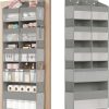 SONGMICS Over-the-Door Organizer, 9-Compartment Door Hanging Storage Shelf, Foldable Closet Hanging Organizer, Heavy-Duty, Metal Hooks, Transparent, Dove Gray URDH009GD01