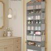 SONGMICS Over-the-Door Organizer, 9-Compartment Door Hanging Storage Shelf, Foldable Closet Hanging Organizer, Heavy-Duty, Metal Hooks, Transparent, Dove Gray URDH009GD01
