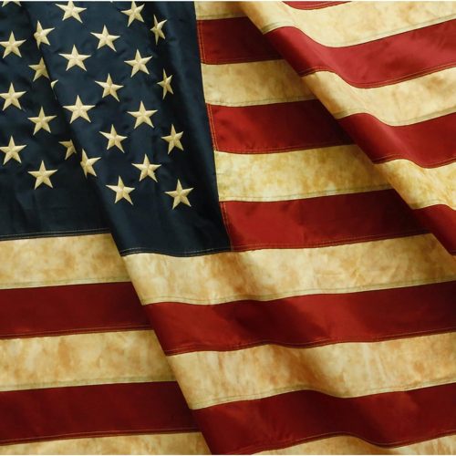 ANLEY Vintage Style Tea Stained American Flag 3x5 Foot - Embroidered Stars and Sewn Stripes - 4 Rows of Lock Stitching - Antiqued US National Banner Flags with Brass Grommets 3 X 5 Ft