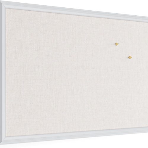 U Brands Farmhouse Linen Bulletin Board, 30" x 20", White Wood Frame, Wall Mounted Pin Board for Home Office, Classroom & Kitchen, Includes Push Pins
