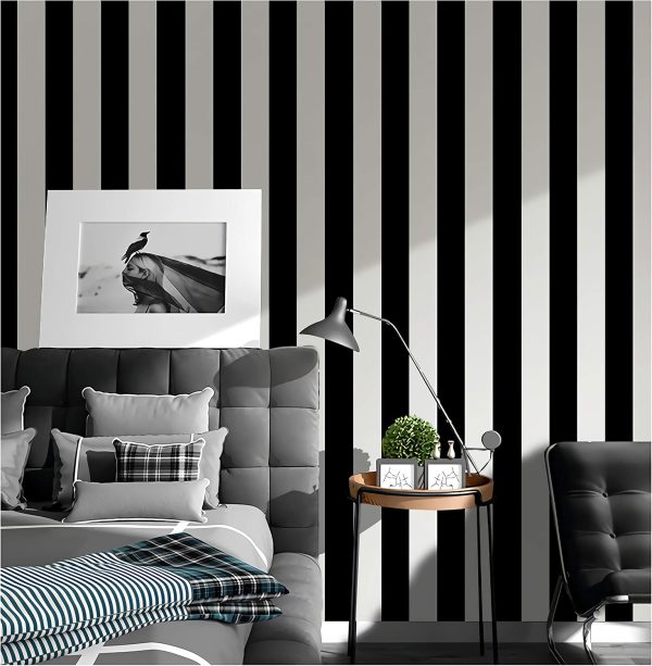 Guvana Stripe Black and White Peel and Stick Wallpaper Self-Adhesive Wallpaper 118"x17.7" Removable Contact Paper Waterproof Wall Paper Decorative Wall Covering Cabinets Shelves Drawer Liner Vinyl