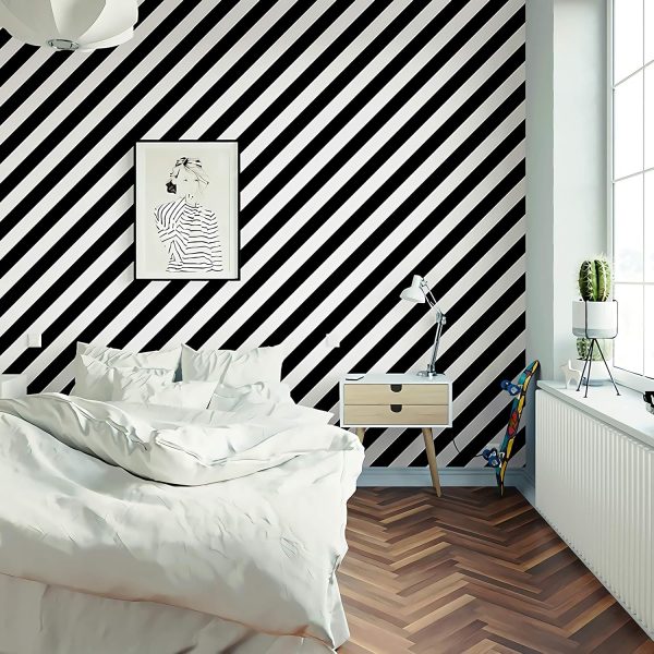 Guvana Stripe Black and White Peel and Stick Wallpaper Self-Adhesive Wallpaper 118"x17.7" Removable Contact Paper Waterproof Wall Paper Decorative Wall Covering Cabinets Shelves Drawer Liner Vinyl