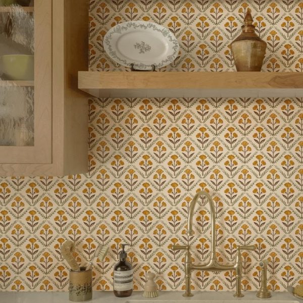 17.3''x78.7'' Peel and Stick Wallpaper Floral Cute Contact Paper Vintage Village Country Cottage Wallpaper Farmhouse Yellow Beige Renter Friendly Geometry Waterproof Embossed Kitchen Bedroom