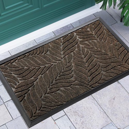 Yimobra Leaf Pattern Door Mat, 29.5 x 17 in, Brown