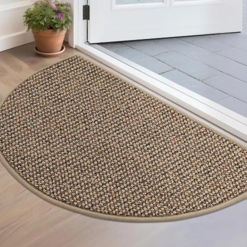 BEQHAUSE Dirt Trapper Door Mat 17" x 30" Half Circle Non Slip Rugs, Taupe