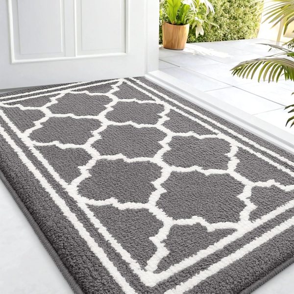 WFOOOO539YRM_1 Buganda Indoor Door Mat, Dirt-Resistant and Absorbent Doormat, Anti-Slip, Low Profile Floor Mats for Inside Entryway, Front, and Back Door Entrance (32x20 Inches, Grey)