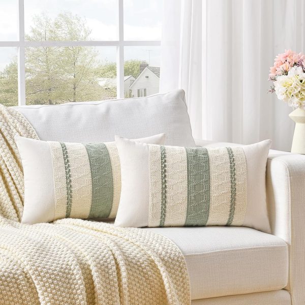 WFOOOO580YRM_1 Fancy Homi Set of 2 Sage Green Boho Lumbar Decorative Throw Pillow Covers 12x20 Inch for Living Room Bedroom Couch Bed Chair, Rustic Retro Cushion Case, Bohemian Room Home Decor