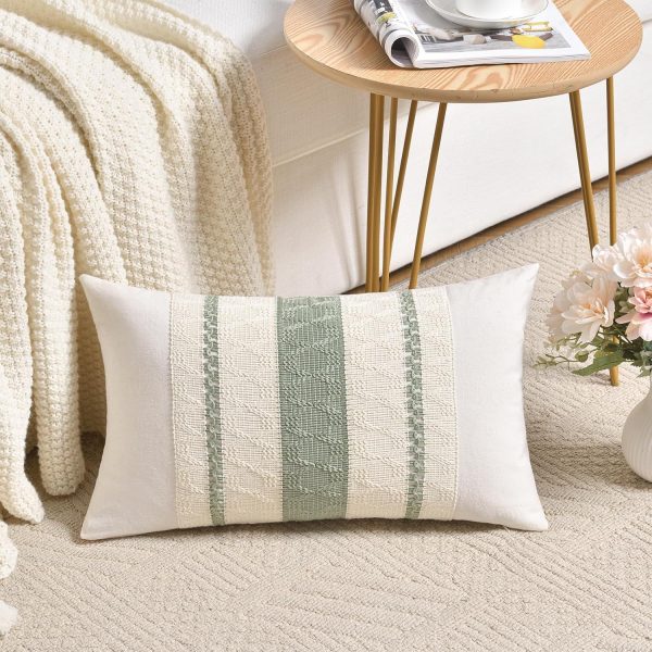 WFOOOO580YRM_2 Fancy Homi Set of 2 Sage Green Boho Lumbar Decorative Throw Pillow Covers 12x20 Inch for Living Room Bedroom Couch Bed Chair, Rustic Retro Cushion Case, Bohemian Room Home Decor