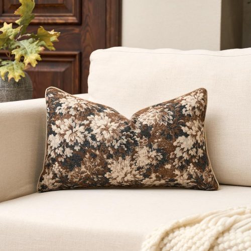 WFOOOO587YRM_1 Yangest Neutral Floral Pillow Cover 12 x 20 Inches, Vintage Chenille Rectangle Throw Pillow Cover Soft Decorative Farmhouse Accent Couch Pillow Cover for Living Room Bedroom, Coffee Brown