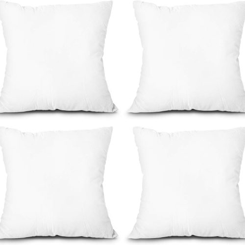 EDOW Throw Pillow Inserts, Set of 4 Lightweight Down Alternative Polyester Pillow, Couch Cushion, Sham Stuffer, Machine Washable. (White, 18x18)