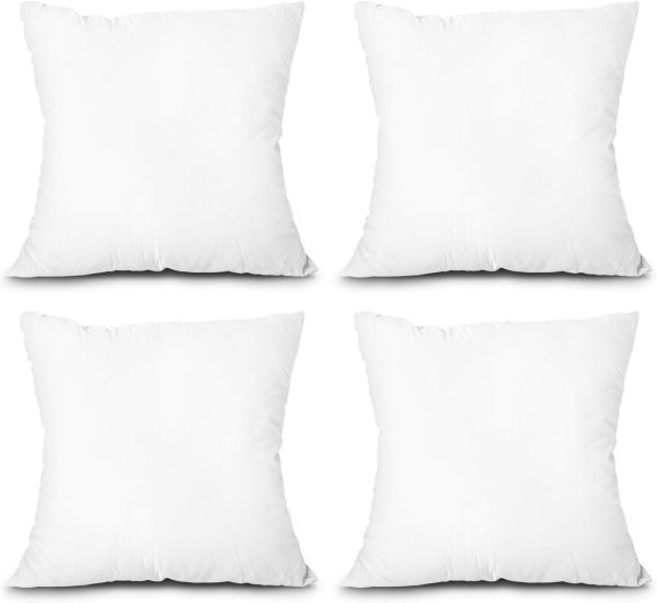 WFOOOO594YRM_1 EDOW Throw Pillow Inserts, Set of 4 Lightweight Down Alternative Polyester Pillow, Couch Cushion, Sham Stuffer, Machine Washable. (White, 18x18)