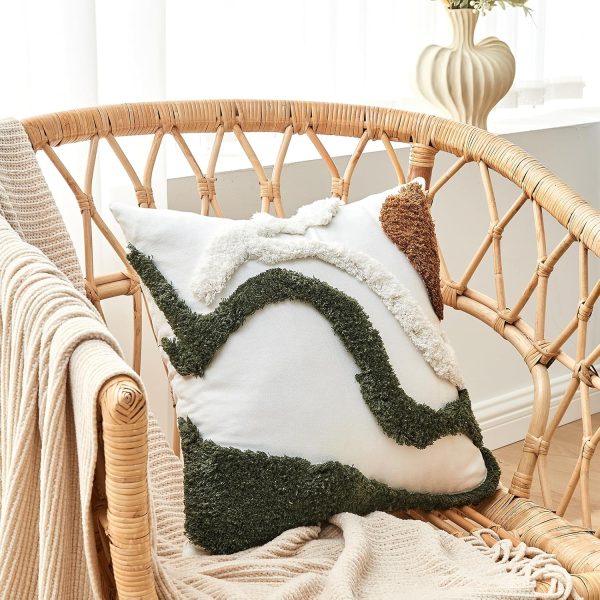 WFOOOO606YRM_3 lifein 18x18 Pillow Covers-Throw Pillow Covers Boho Couch Pillows Embroidered Decorative Accent Pillows Mid Century Textured Pillowcases for Couch Sofa Living Room Bed (Olive Green and Cream)
