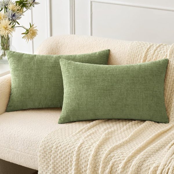 WFOOOO609YRM_1 MIULEE Soft Chenille Lumbar Throw Pillow Covers Sage Green 12x20 Pack of 2 | Modern Home Decor, Classic Decorative Pillows, Solid Dyed Cases, Boho Couch Cushion Covers for Sofa Bed Living Room
