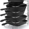 WFOOOO628YRM_1 CAXXA Heavy Duty Pan Rack, Pot Lid Rack, Kitchen Cabinet Pantry Cookware Organizer Rack Holder with 5 Adjustable Dividers, Chrome