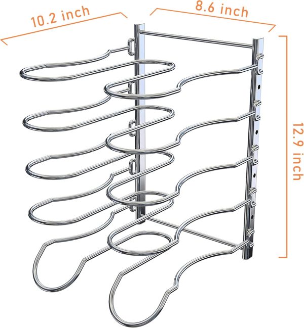 WFOOOO628YRM_2 CAXXA Heavy Duty Pan Rack, Pot Lid Rack, Kitchen Cabinet Pantry Cookware Organizer Rack Holder with 5 Adjustable Dividers, Chrome
