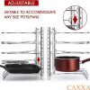 WFOOOO628YRM_4 CAXXA Heavy Duty Pan Rack, Pot Lid Rack, Kitchen Cabinet Pantry Cookware Organizer Rack Holder with 5 Adjustable Dividers, Chrome