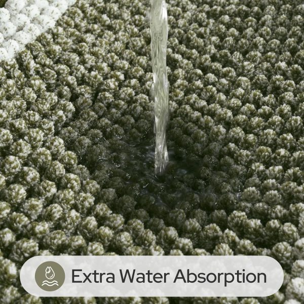 WFOOOO714YRM_4 HOMEIDEAS Sage Green Bathroom Rugs Set, Striped Chenille, 20"x32"+17"x24" | Non Slip Absorbent Bath Mats, Fluffy Striped Chenille Soft Shaggy Bath Rugs for Bathroom Floor and Tub, Machine Washable