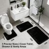 WFOOOO740YRM_2 Bathroom Rugs Set Plush Velvet Bath Rugs Non-Slip Shaggy Bath Mat Set 3 Piece,Washable Mats,Absorbent Shaggy Rugs Super Soft U-Shaped Toilet Rug,Bahroom Carpets for Bathroom,Tub,Shower Black