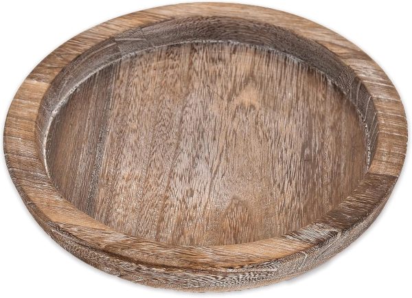 WFOOOO803YRM_1 Rustic Wooden Serving Tray - Candle Holder Tray Home Decor, Small Wooden Serving Tray, Round Wood Tray for Coffee Table, Decorative Tray, Centerpiece Table Decorations for Home Decor (8.07 in), Retro