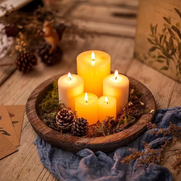 WFOOOO803YRM_2 Rustic Wooden Serving Tray - Candle Holder Tray Home Decor, Small Wooden Serving Tray, Round Wood Tray for Coffee Table, Decorative Tray, Centerpiece Table Decorations for Home Decor (8.07 in), Retro