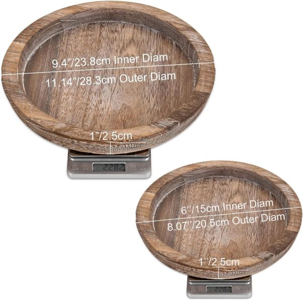 WFOOOO803YRM_4 Rustic Wooden Serving Tray - Candle Holder Tray Home Decor, Small Wooden Serving Tray, Round Wood Tray for Coffee Table, Decorative Tray, Centerpiece Table Decorations for Home Decor (8.07 in), Retro