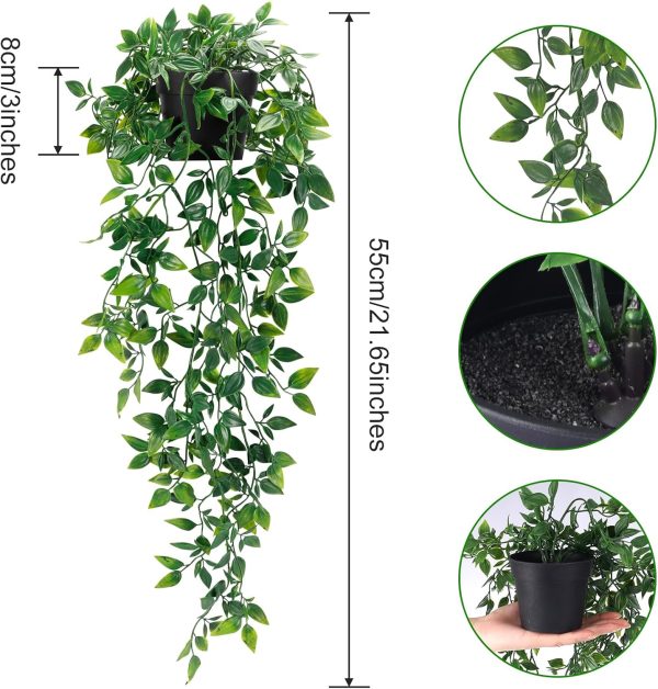 WFOOOO832YRM_2 Whonline Fake Hanging Plants, Artificial Small Potted Plants for Indoor Outdoor Aesthetic Office Living Room Shelf Decor (1 Pack)
