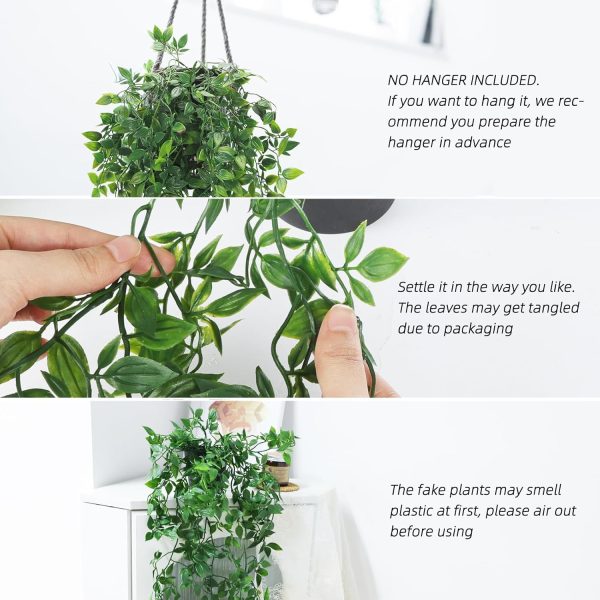 WFOOOO832YRM_3 Whonline Fake Hanging Plants, Artificial Small Potted Plants for Indoor Outdoor Aesthetic Office Living Room Shelf Decor (1 Pack)
