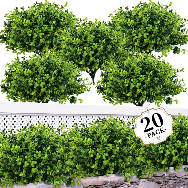 WFOOOO897YRM_1 ColoPlay 20 Bundles Artificial Greenery Boxwood Plants, Fake Outdoor Plants | Artificial Plants Outdoor/Indoor, Fake Plant for Ouside Garden Porch, Window Box, Home Wedding, Farmhouse