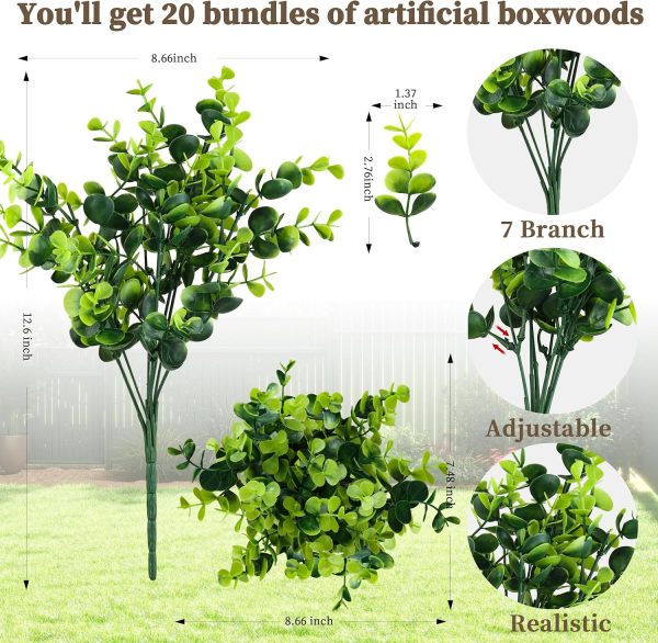 WFOOOO897YRM_2 ColoPlay 20 Bundles Artificial Greenery Boxwood Plants, Fake Outdoor Plants | Artificial Plants Outdoor/Indoor, Fake Plant for Ouside Garden Porch, Window Box, Home Wedding, Farmhouse