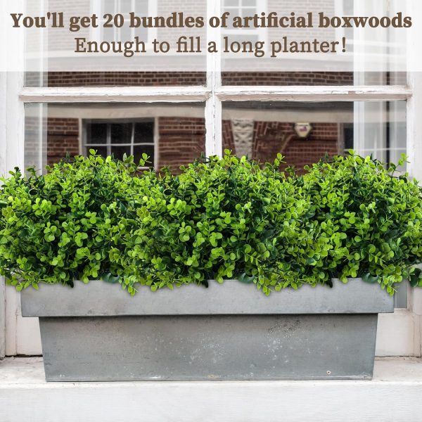 WFOOOO897YRM_3 ColoPlay 20 Bundles Artificial Greenery Boxwood Plants, Fake Outdoor Plants | Artificial Plants Outdoor/Indoor, Fake Plant for Ouside Garden Porch, Window Box, Home Wedding, Farmhouse