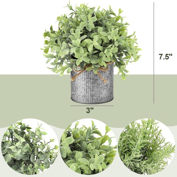 Mkono Small Fake Plants, 3 Pack Faux Plants for Farmhouse Home Decor Indoor | Galvanized Metal Pots, Laundry Room Bathroom Cabin Classroom Office Shelf Table Decoration, Artificial Plants Eucalyptus