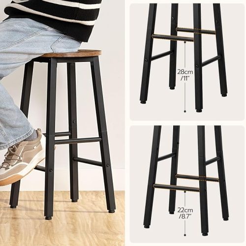Bar Stools, Barstools Set of 4,Counter Height Barstools, 24.8" Bar Stools for Kitchen Island, Industrial Bar Chairs, for Dining Room, Kitchen, Bar, Rustic Brown and Black BF07BYP401G1