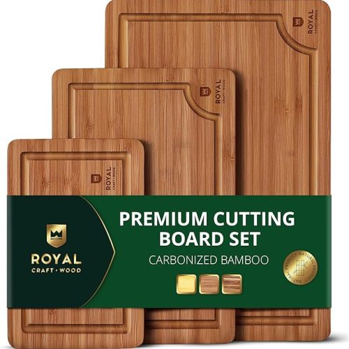 Wooden Cutting Boards for Kitchen Appliances - Non Toxic Bamboo Wood Cutting Board Set with Deep Juice Groove, Side Handles, Charcuterie & Butcher Block for Meat, Meal Prep & Serving
