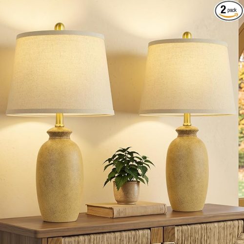 22.75" Ceramic Table Lamps Set of 2, Nightstand Lamps,Bedside Lamp