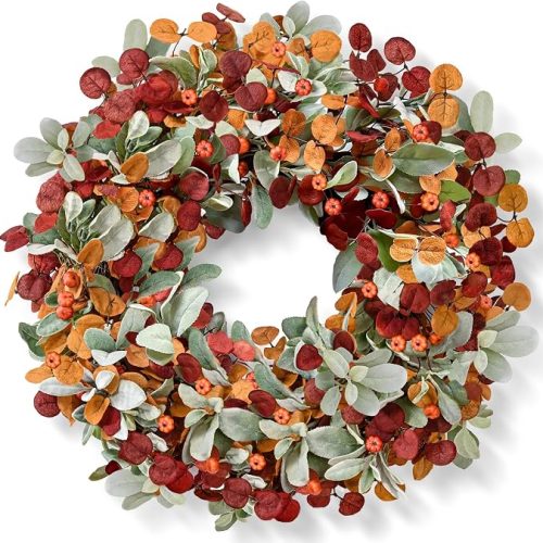 22'' Fall Wreaths for Front Door, Autumn Door Wreath with Eucalyptus Leave